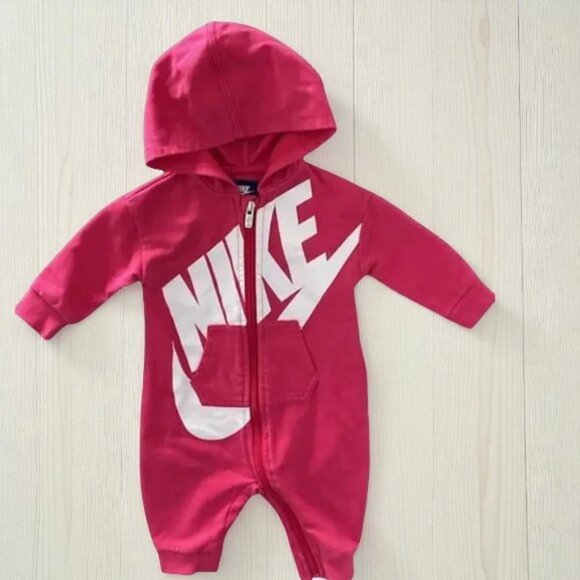 Nike Other - Nike Logo Hooded Pink Jumpsuit 3-6 Months